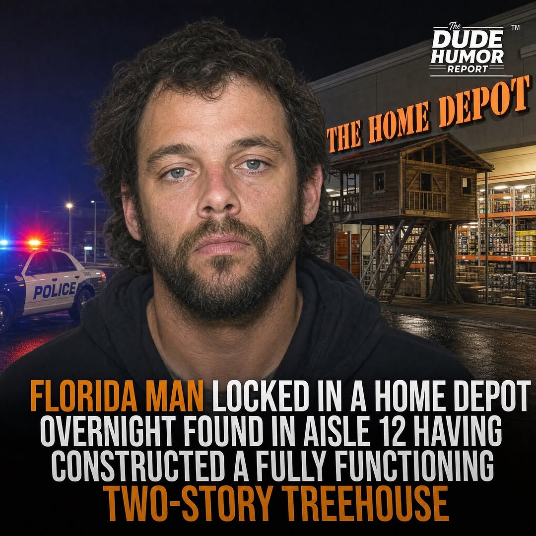 FLORIDA MAN LOCKED INSIDE HOME DEPOT OVERNIGHT FOUND LIVING IN A TWO-STORY TREEHOUSE HE BUILT IN AISLE 12