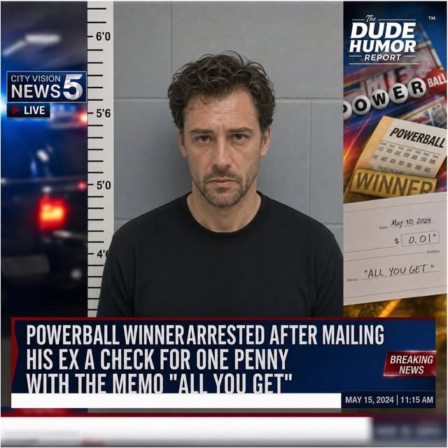POWERBALL WINNER ARRESTED AFTER MAILING HIS EX A CHECK FOR ONE PENNY WITH THE MEMO "ALL YOU GET"