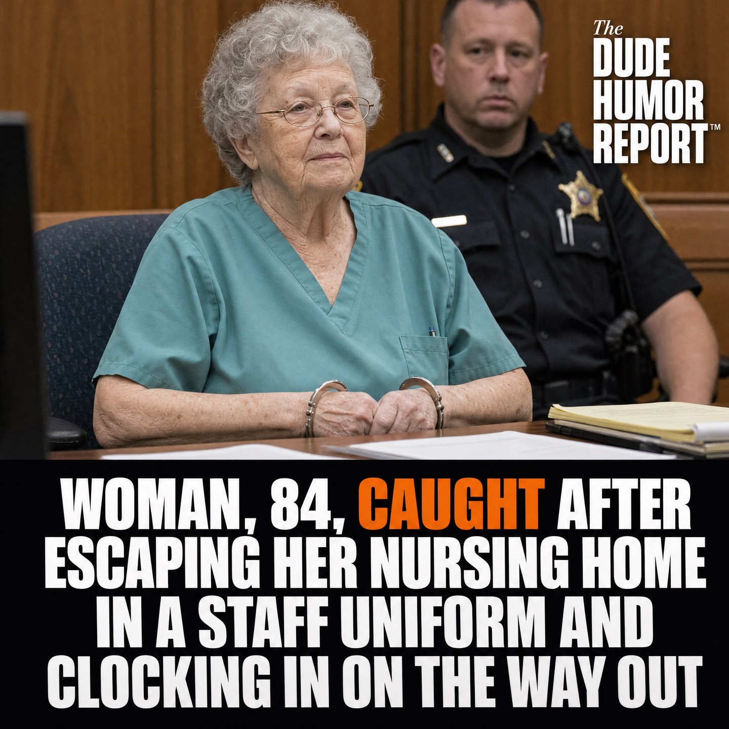 WOMAN, 84, CAUGHT AFTER ESCAPING HER NURSING HOME IN A STAFF UNIFORM AND CLOCKING IN ON THE WAY OUT