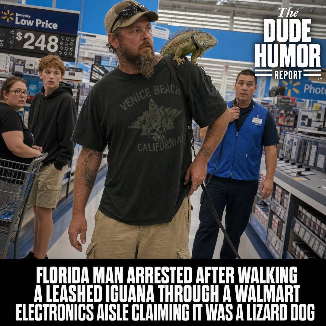 FLORIDA MAN ARRESTED AFTER WALKING A LEASHED IGUANA THROUGH A TARGET ELECTRONICS AISLE, CLAIMS IT WAS A "LIZARD DOG"