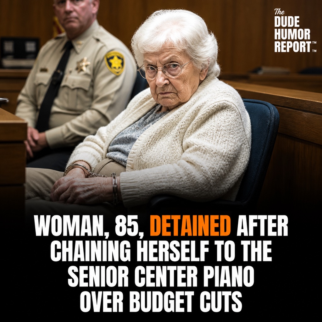 WOMAN, 85, DETAINED AFTER CHAINING HERSELF TO THE SENIOR CENTER PIANO OVER BUDGET CUTS