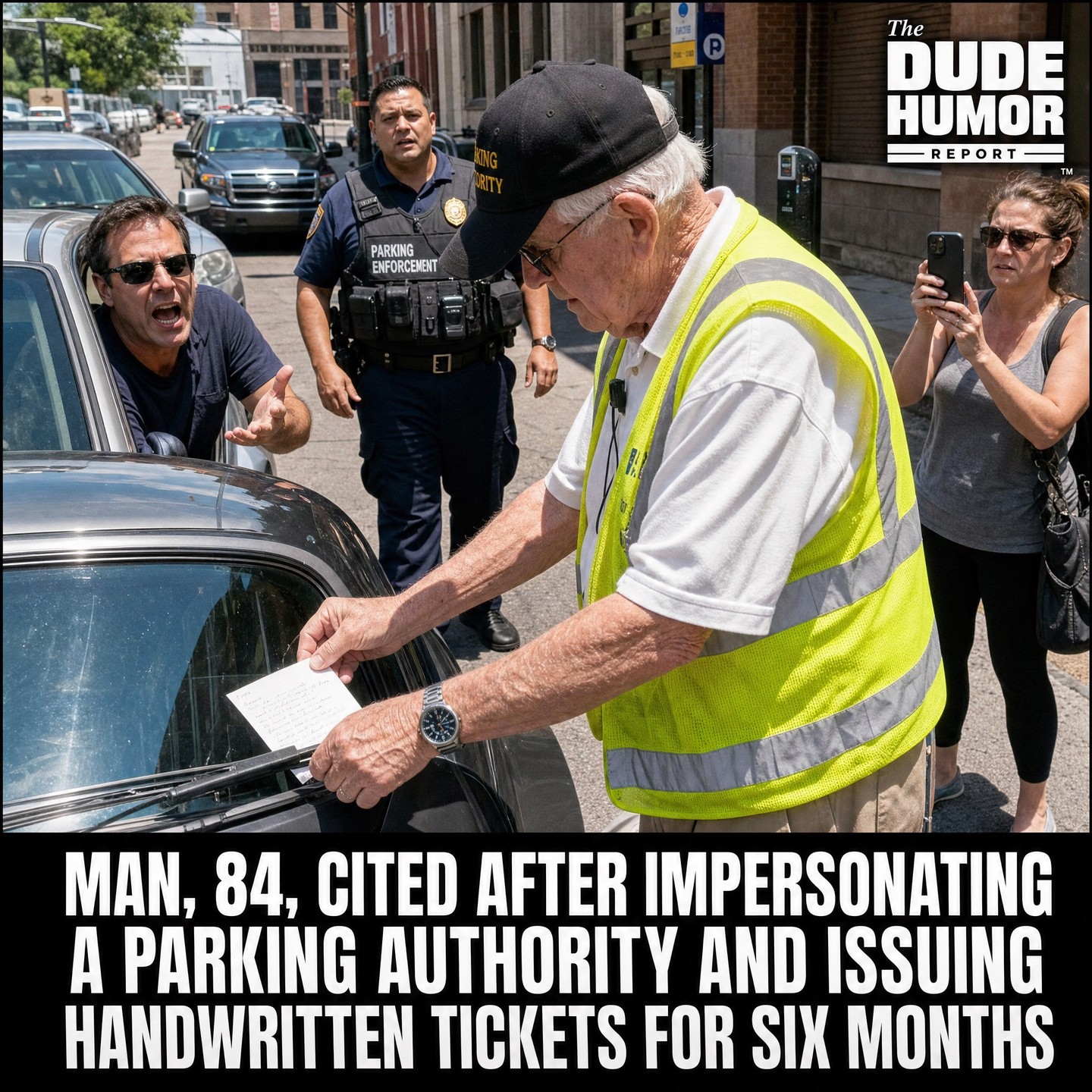 MAN, 84, CITED AFTER IMPERSONATING A PARKING AUTHORITY AND ISSUING HANDWRITTEN TICKETS FOR SIX  MONTHS