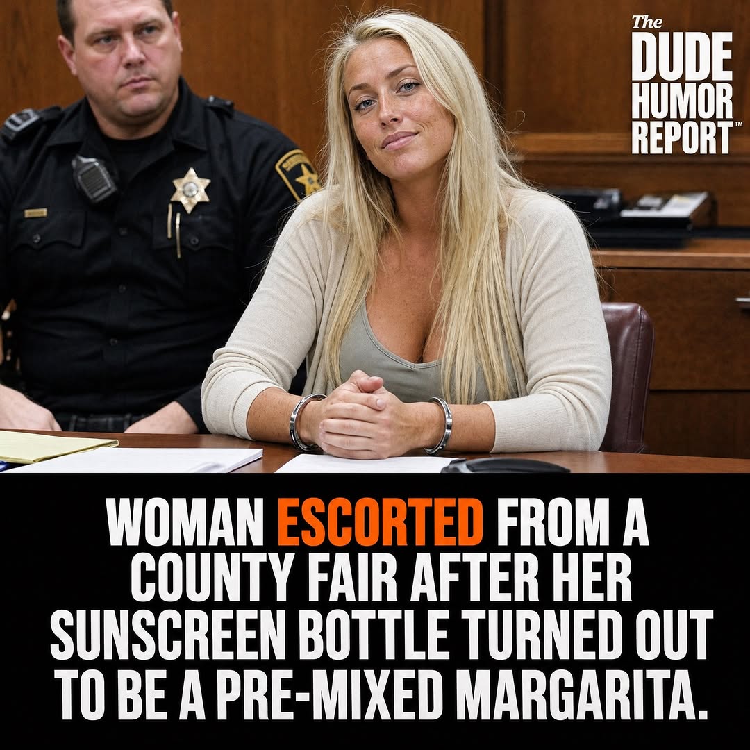 WOMAN ESCORTED FROM A COUNTY FAIR AFTER HER SUNSCREEN BOTTLE TURNED OUT TO BE A PRE-MIXED MARGARITA