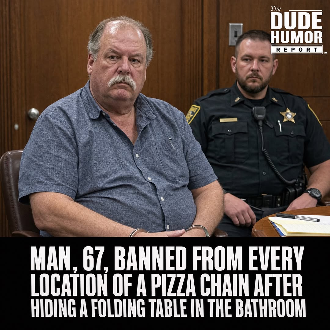 MAN, 67, BANNED FROM EVERY LOCATION OF A PIZZA CHAIN AFTER HIDING A FOLDING TABLE IN THE BATHROOM