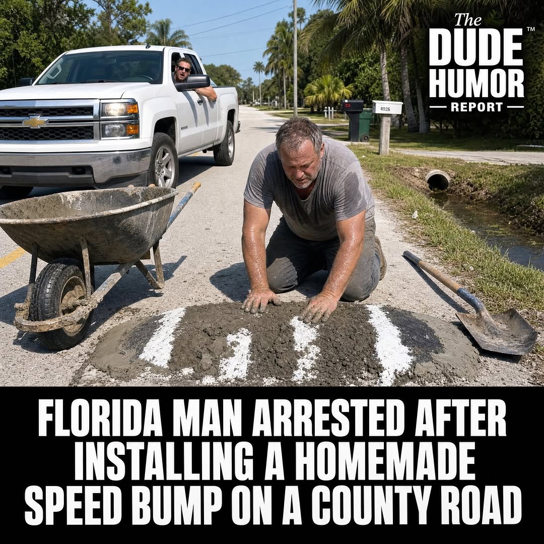 FLORIDA MAN ARRESTED AFTER INSTALLING A HOMEMADE SPEED BUMP ON A COUNTY ROAD