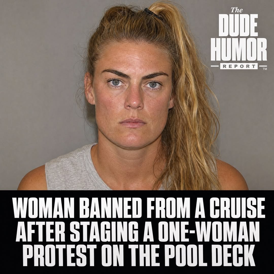 PASSENGER RILEY THATCHER, 33, WAS BANNED FROM THE CRUISE LINE AFTER STAGING A SOLO PROTEST ON THE POOL DECK OVER THE SHIP'S BUFFET CLOSING TIME POLICY