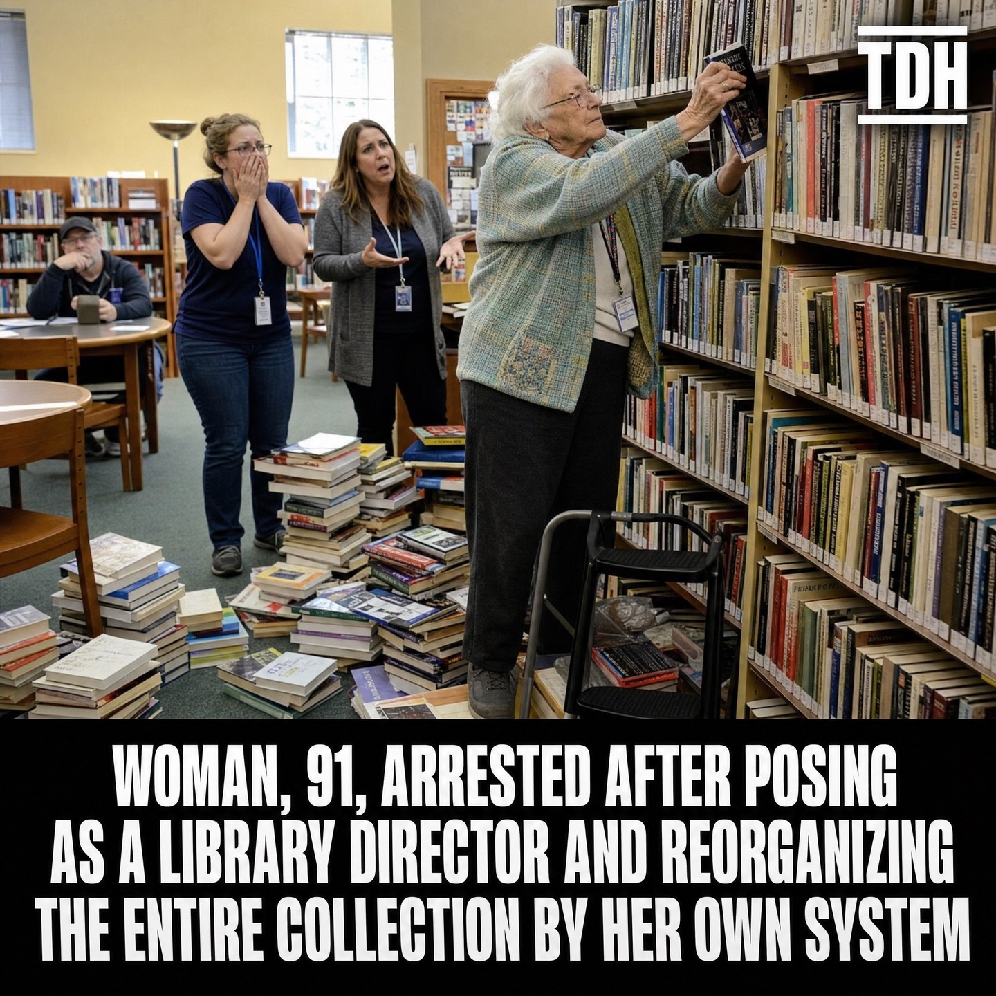 WOMAN, 91, ARRESTED AFTER POSING AS A LIBRARY DIRECTOR AND REORGANIZING THE ENTIRE COLLECTION BY HER OWN SYSTEM