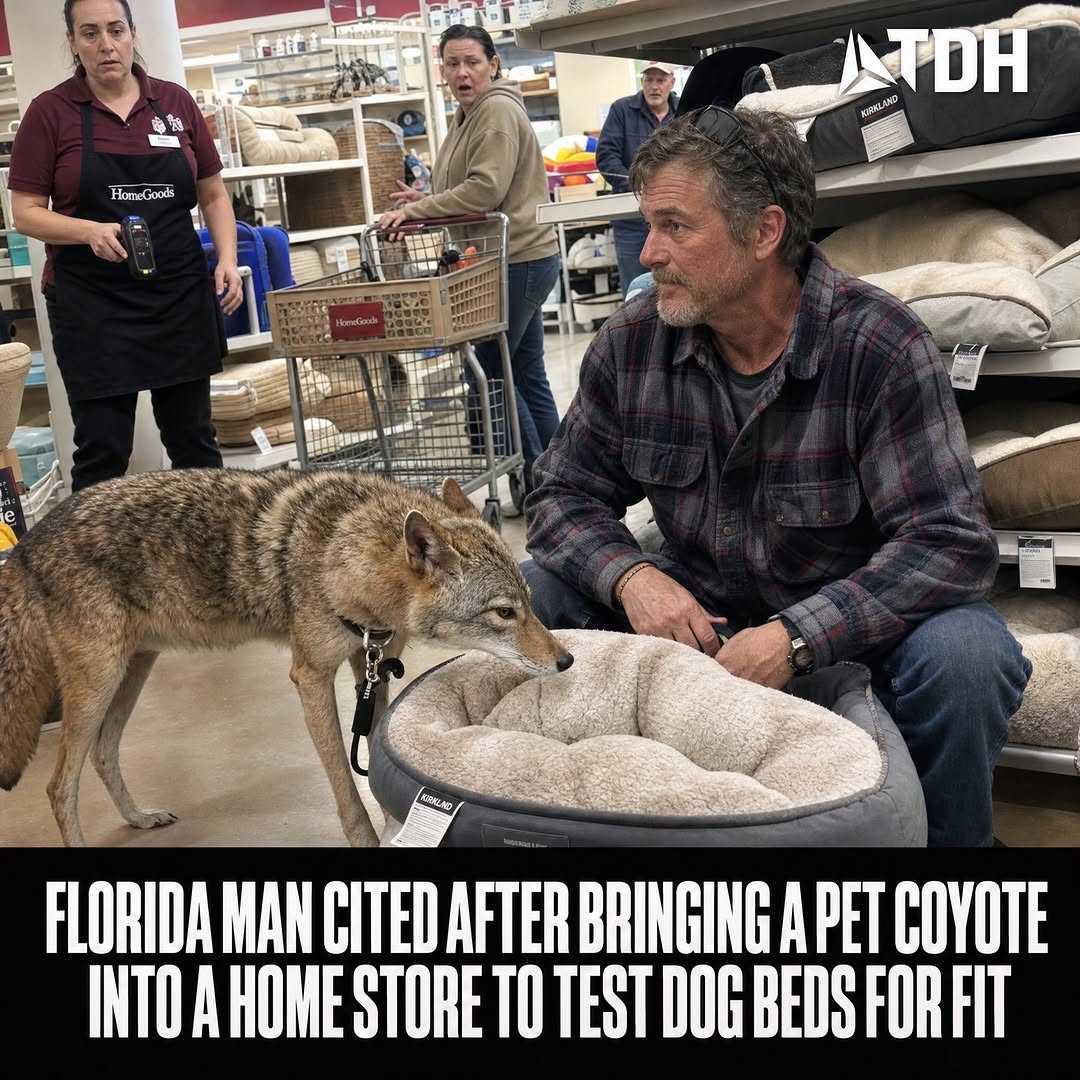 FLORIDA MAN CITED AFTER BRINGING A PET COYOTE INTO A HOME STORE TO TEST DOG BEDS FOR FIT