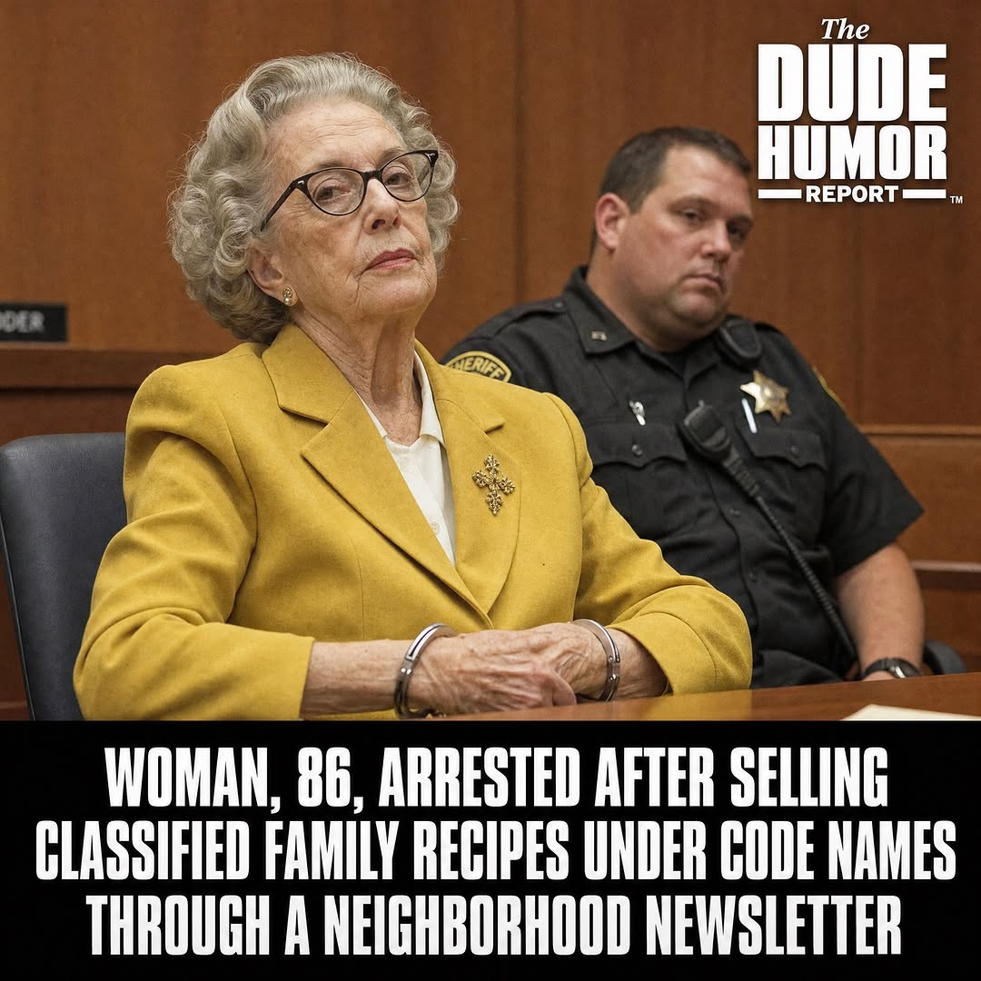WOMAN, 86, ARRESTED AFTER SELLING CLASSIFIED FAMILY RECIPES UNDER CODE NAMES THROUGH A NEIGHBORHOOD NEWSLETTER