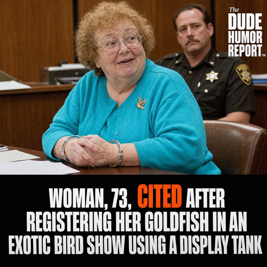 WOMAN, 73, CITED AFTER REGISTERING HER GOLDFISH IN AN EXOTIC BIRD SHOW USING A DISPLAY TANK