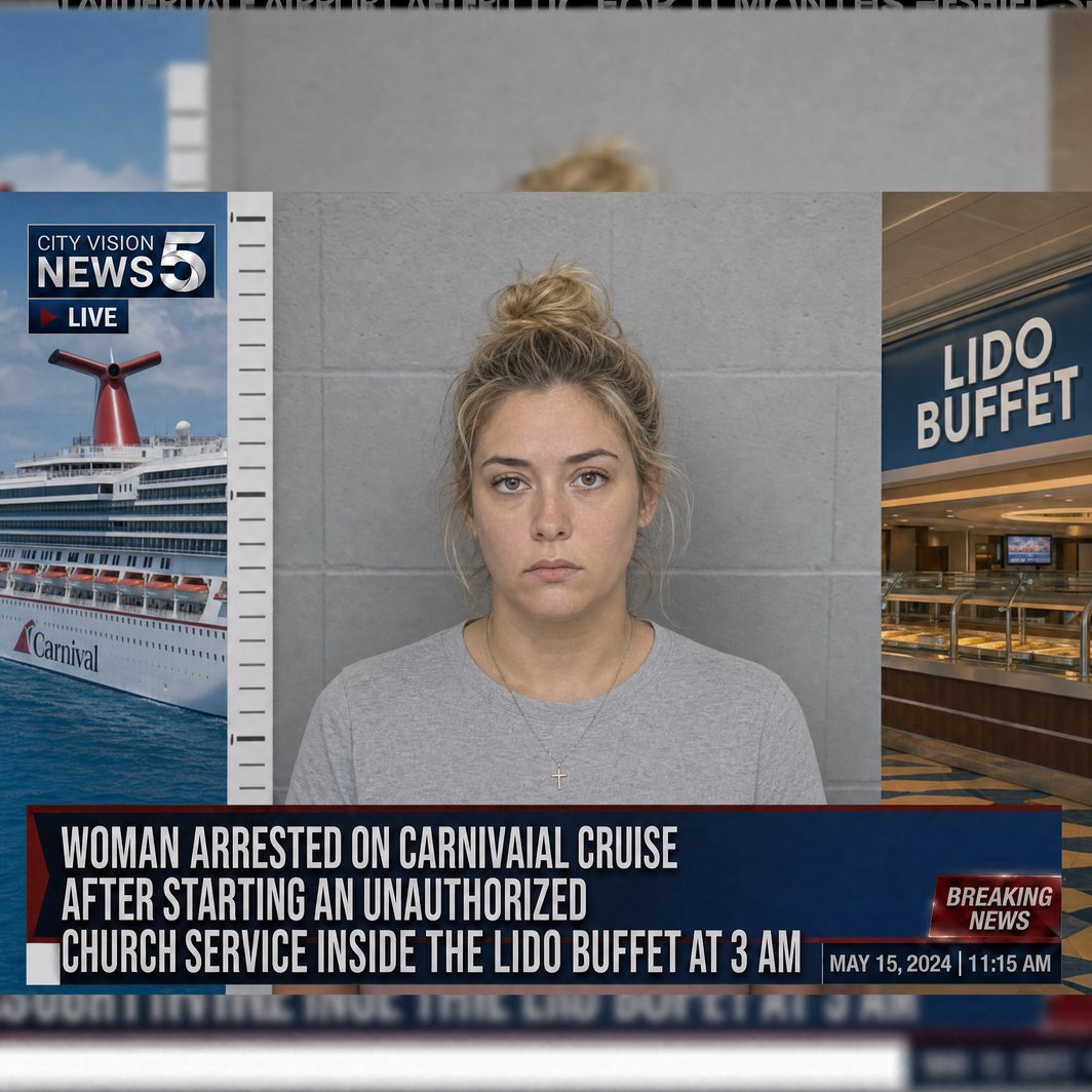 PORT CANAVERAL, FL — Brittany Hollister, 32, was detained Sunday after starting an unauthorized 3 a.m. church service inside the Lido Buffet on a 5-night Carnival cruise to the Bahamas, drawing 19 con