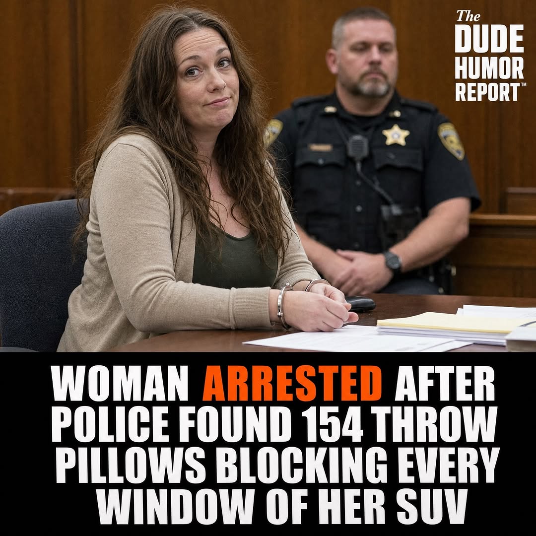WOMAN ARRESTED AFTER POLICE FOUND 154 THROW PILLOWS BLOCKING EVERY WINDOW OF HER SUV