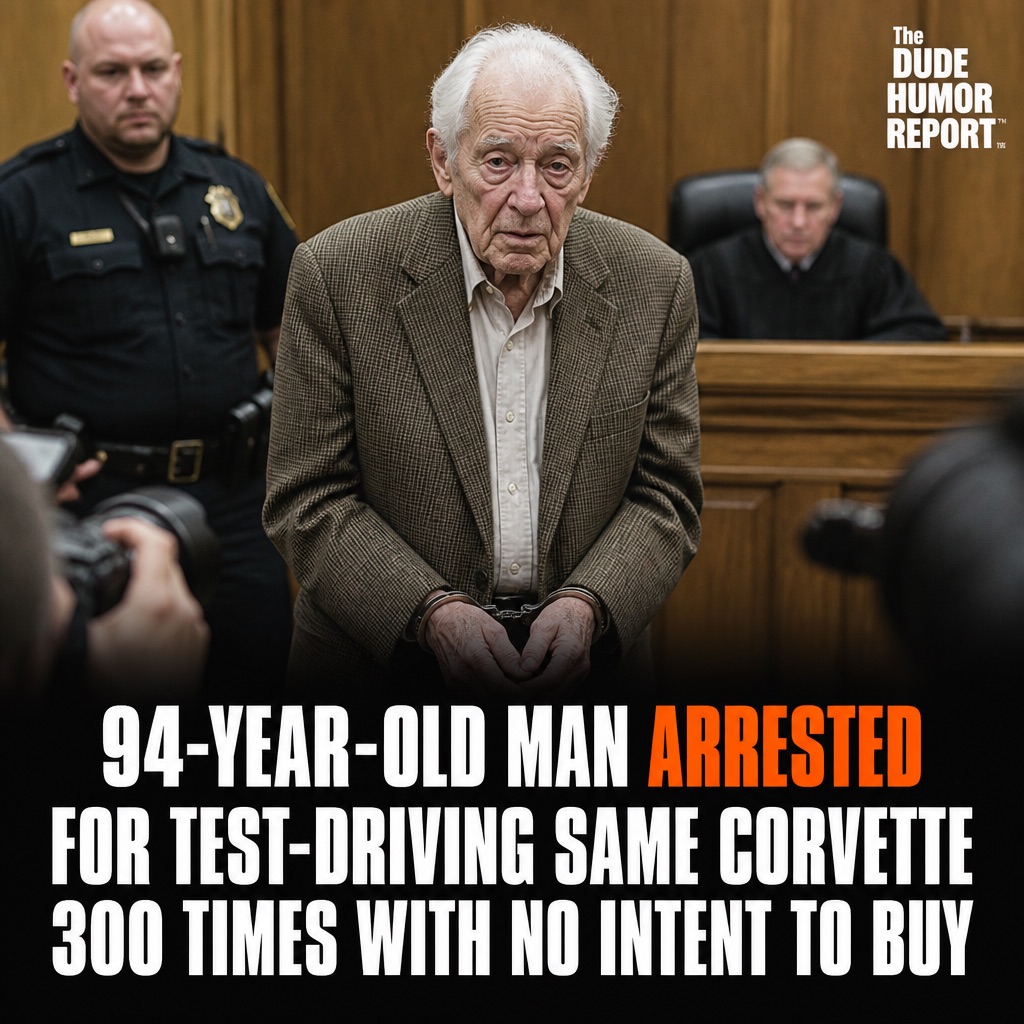 94-YEAR-OLD MAN ARRESTED FOR TEST-DRIVING SAME CORVETTE 300 TIMES WITH NO INTENT TO BUY — "I NEVER SAID I WAS BUYING, I SAID I WAS INTERESTED"