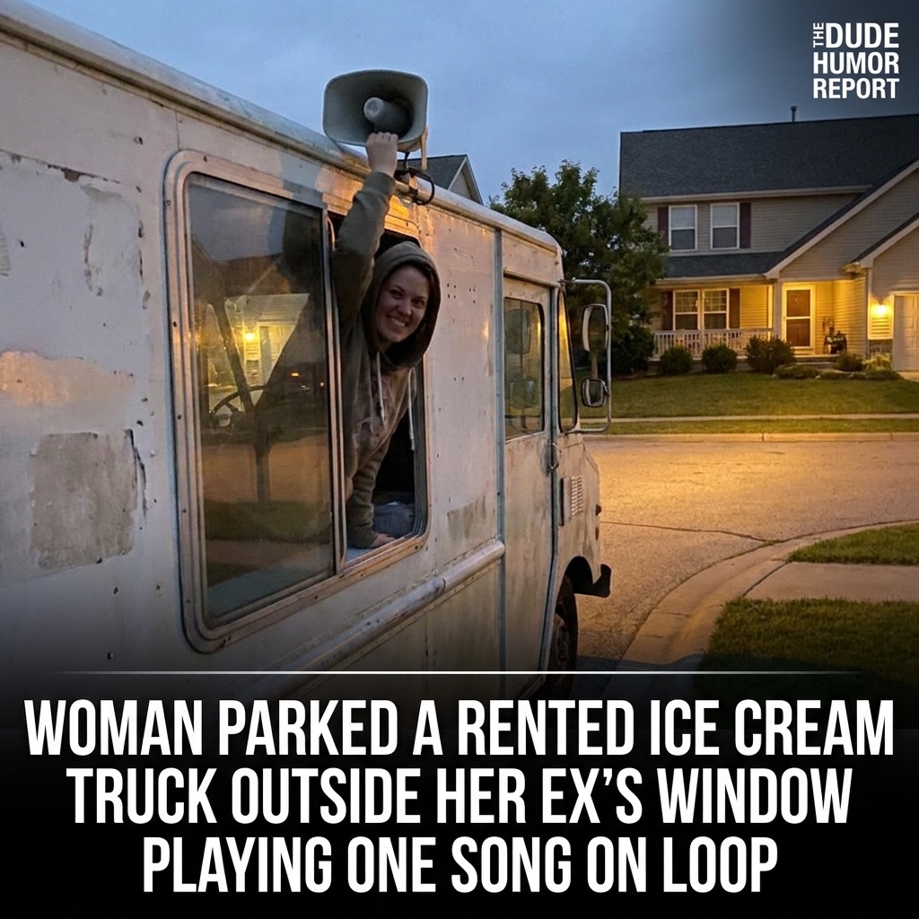 WOMAN PARKS RENTED ICE CREAM TRUCK OUTSIDE EX'S WINDOW, PLAYS ONE SONG ON LOOP