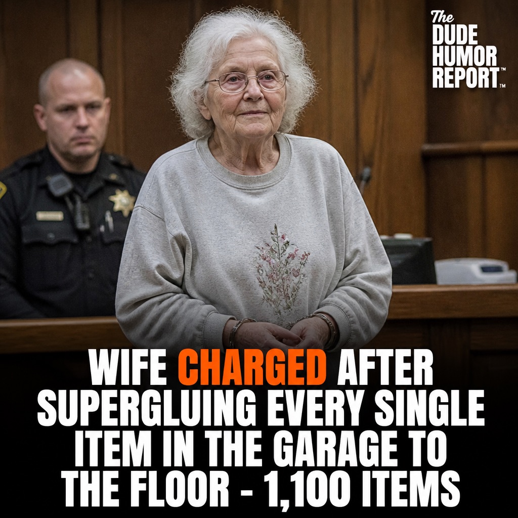 WIFE CHARGED AFTER SUPERGLUING EVERY SINGLE ITEM IN THE GARAGE TO THE FLOOR - 1,100 ITEMS