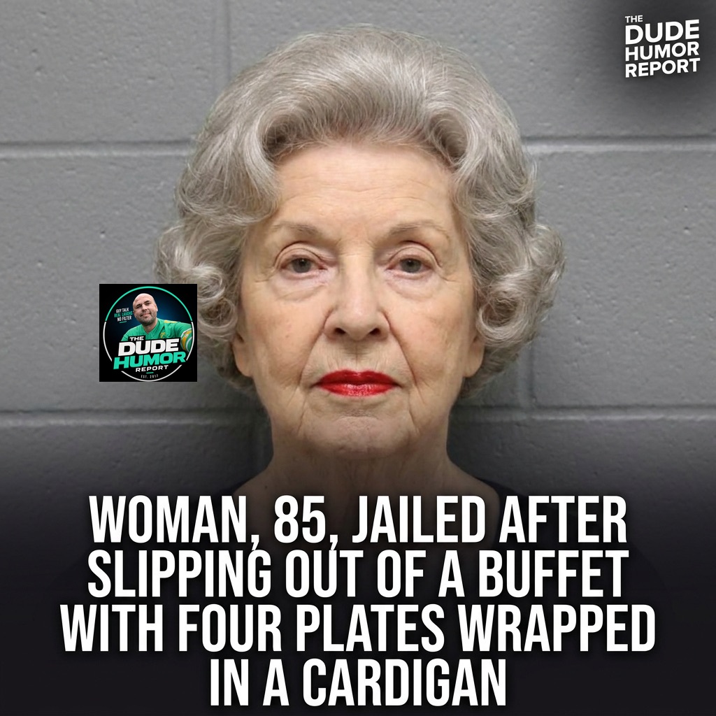 WOMAN, 85, JAILED AFTER SLIPPING OUT OF A BUFFET WITH FOUR PLATES WRAPPED IN A CARDIGAN