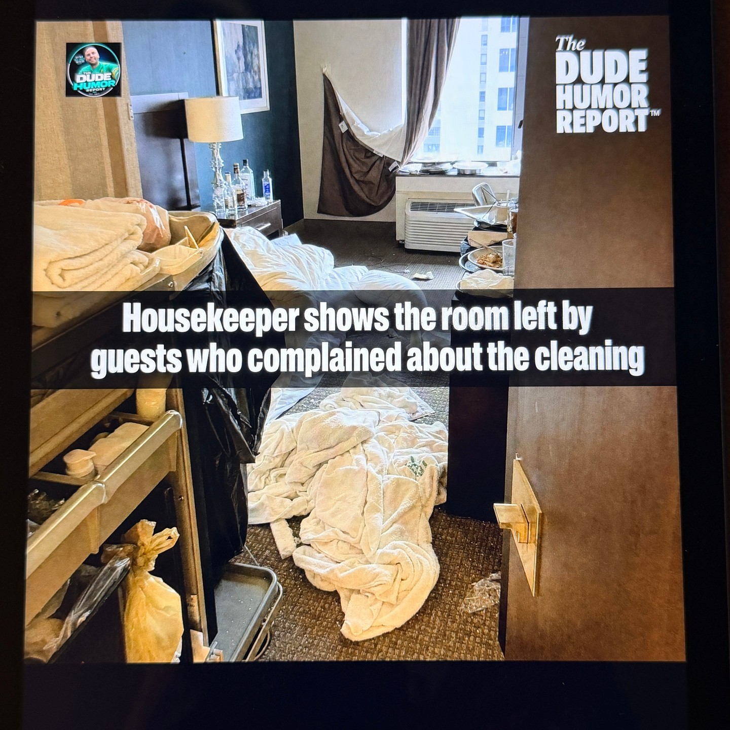 HOUSEKEEPER FORCED TO CLEAN ROOM TRASHED BY GUESTS WHO HAD COMPLAINED ABOUT THE CLEANING