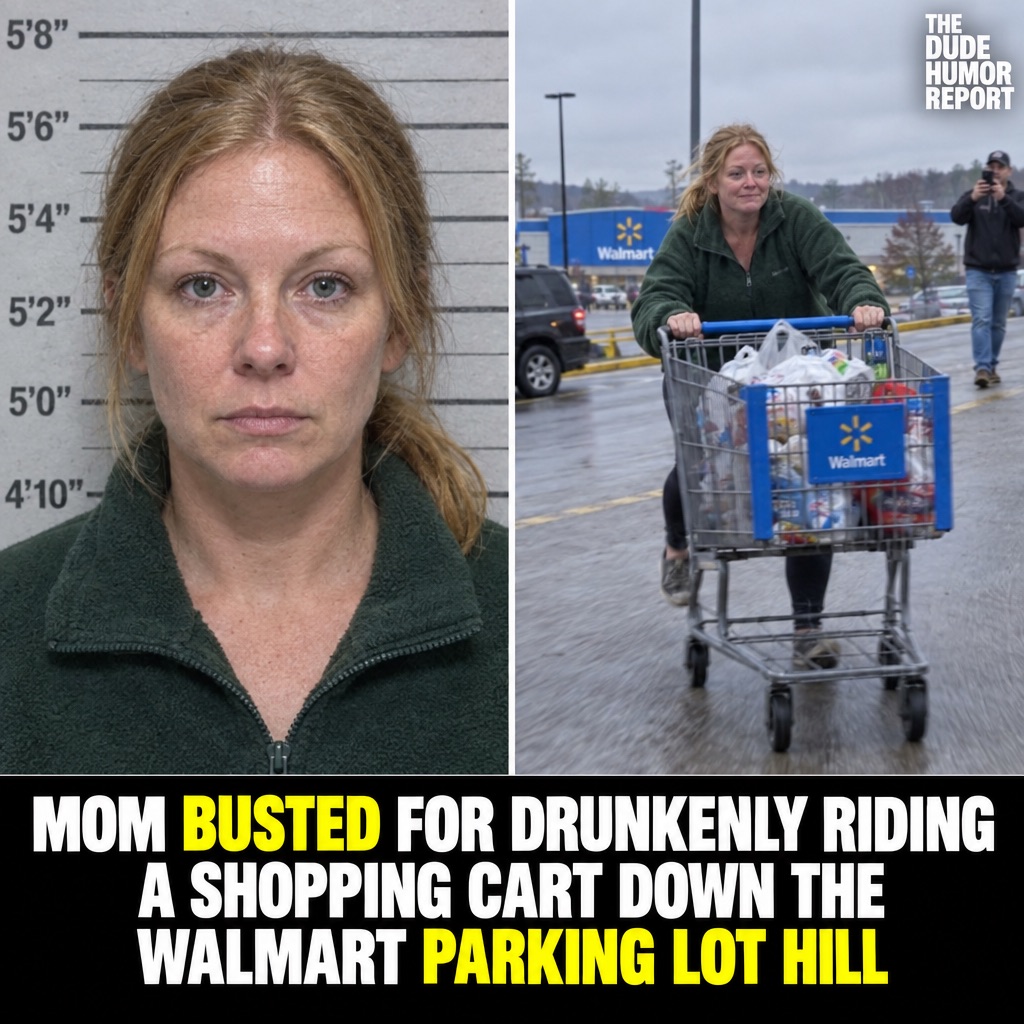 MOM RIDES A SHOPPING CART DOWN THE WALMART PARKING LOT HILL