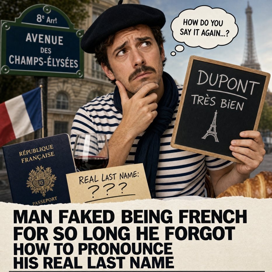A man who spent years pretending to be French has reportedly forgotten how to say his own last name after becoming “too committed to the character.”