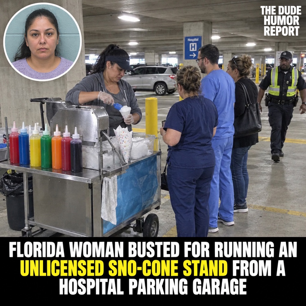 FLORIDA WOMAN OPENS AN UNLICENSED SNO-CONE STAND IN A HOSPITAL PARKING GARAGE