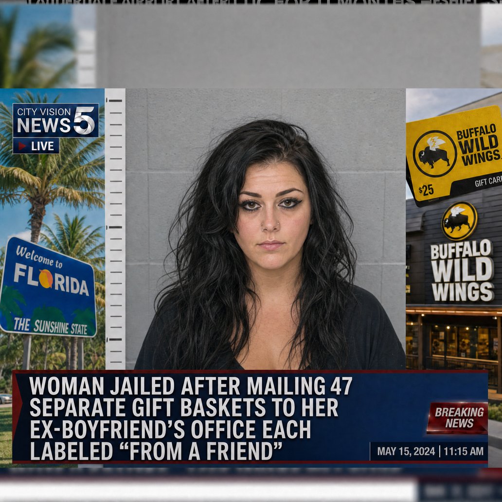 ST. PETERSBURG, FL — Ashley Donovan, 31, was arrested Thursday after mailing 47 separate gift baskets to her ex-boyfriend's office over a six-week period, each one labeled "FROM A FRIEND" in different