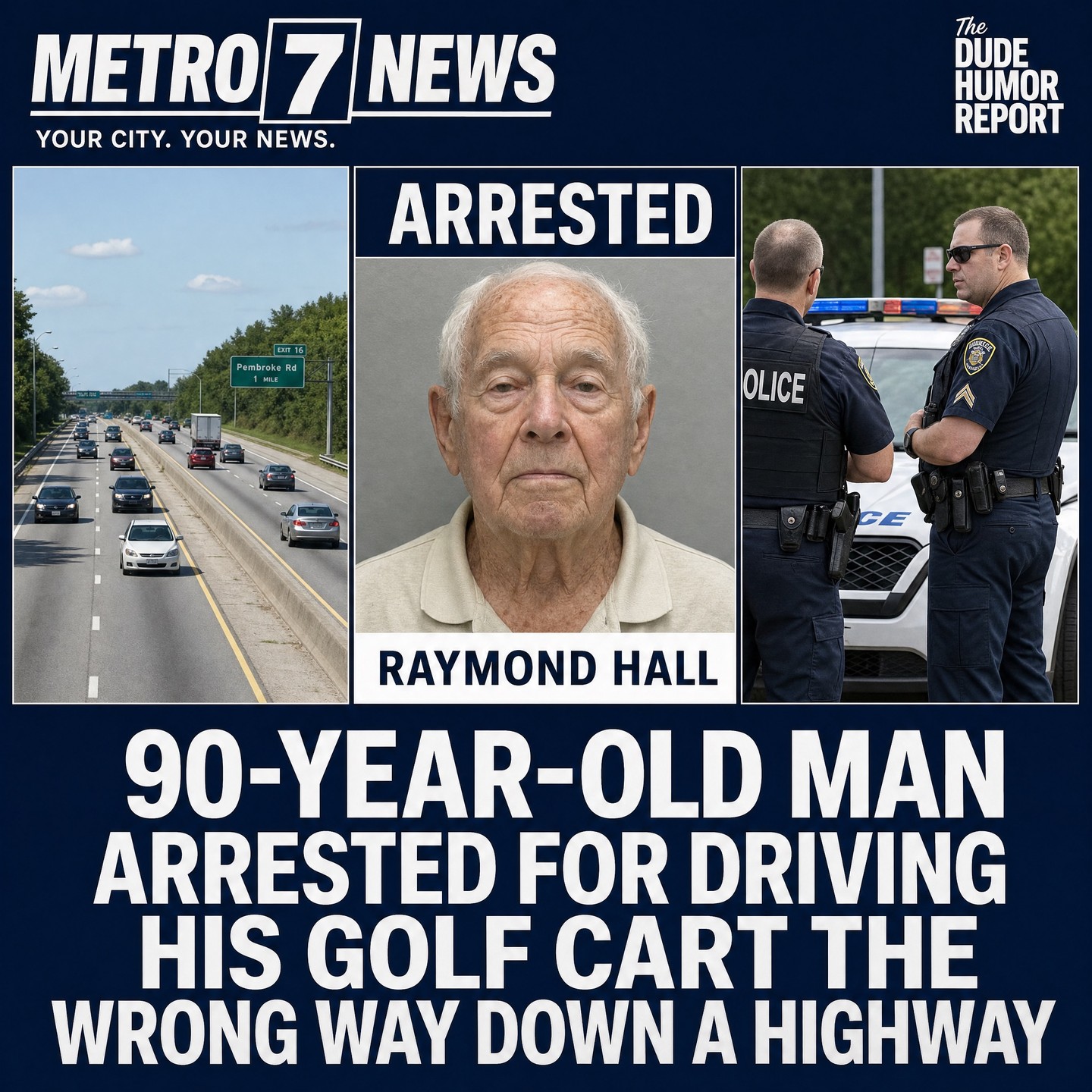 90-YEAR-OLD MAN ARRESTED FOR DRIVING HIS GOLF CART THE WRONG WAY DOWN A HIGHWAY