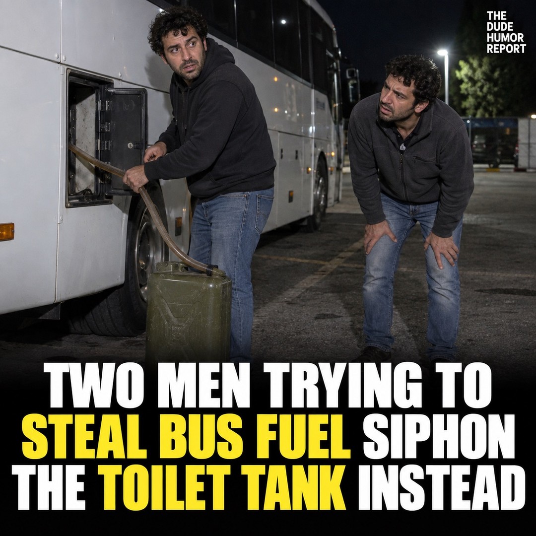 TWO MEN TRYING TO STEAL BUS FUEL SIPHON THE TOILET TANK INSTEAD
