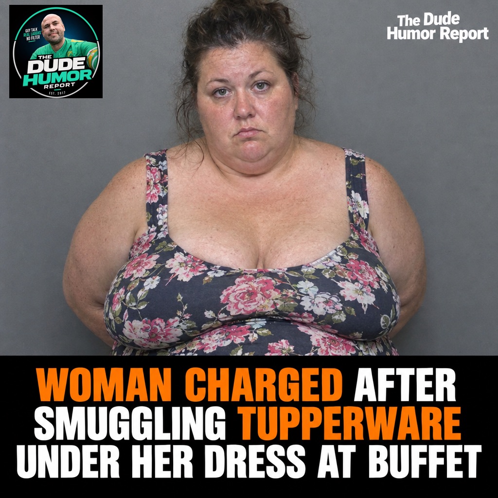 WOMAN CHARGED AFTER SMUGGLING TUPPERWARE UNDER HER DRESS AT BUFFET