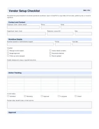 Vendor Setup Checklist fillable PDF first-page preview