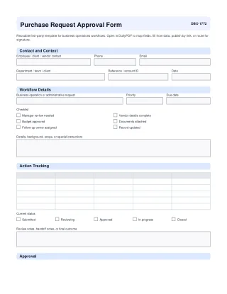 Purchase Request Approval Form fillable PDF first-page preview