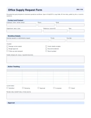 Office Supply Request Form fillable PDF first-page preview