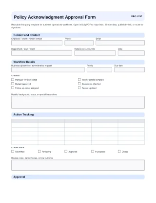 Policy Acknowledgment Approval Form fillable PDF first-page preview
