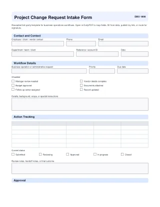 Project Change Request Intake Form fillable PDF first-page preview