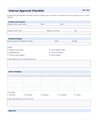 Internal Approval Checklist fillable PDF first-page preview