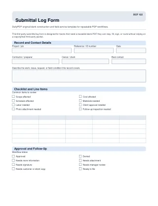 Submittal Log Form fillable PDF first-page preview
