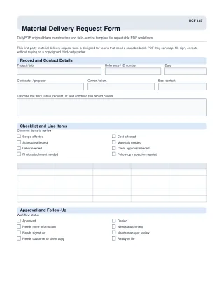 Material Delivery Request Form fillable PDF first-page preview