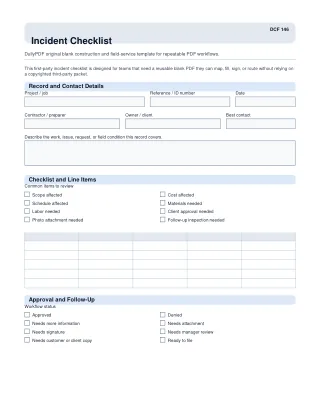 Incident Checklist fillable PDF first-page preview
