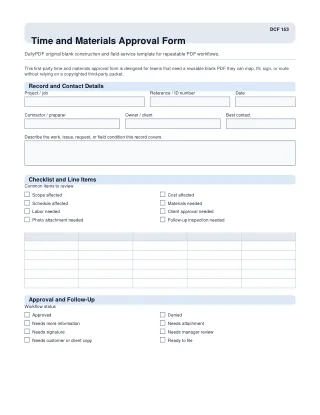 Time and Materials Approval Form fillable PDF first-page preview