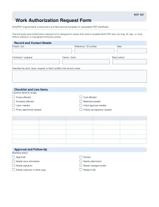 Work Authorization Request Form fillable PDF first-page preview