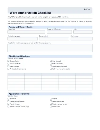 Work Authorization Checklist fillable PDF first-page preview