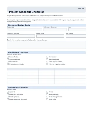 Project Closeout Checklist fillable PDF first-page preview