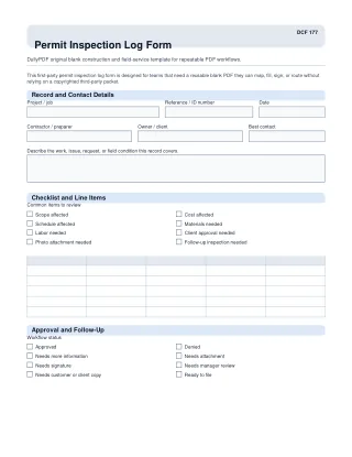 Permit Inspection Log Form fillable PDF first-page preview