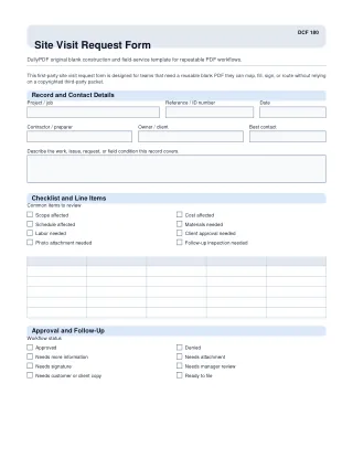 Site Visit Request Form fillable PDF first-page preview