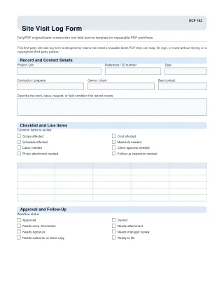 Site Visit Log Form fillable PDF first-page preview