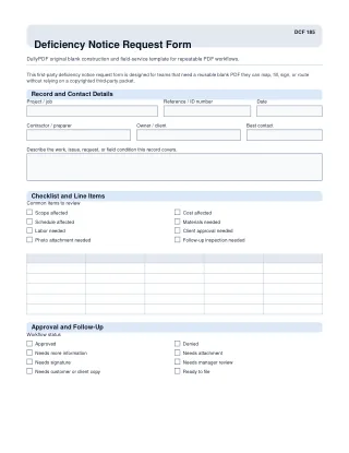 Deficiency Notice Request Form fillable PDF first-page preview