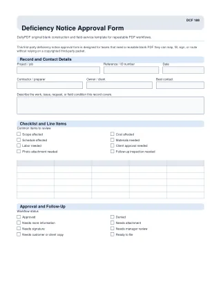 Deficiency Notice Approval Form fillable PDF first-page preview