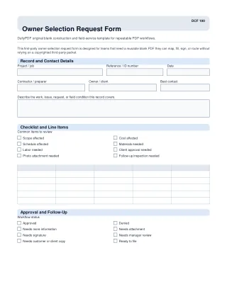 Owner Selection Request Form fillable PDF first-page preview