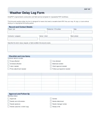Weather Delay Log Form fillable PDF first-page preview