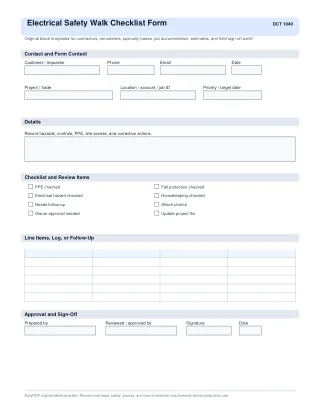 Electrical Safety Walk Checklist Form fillable PDF first-page preview
