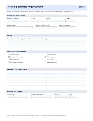 Painting Estimate Request Form fillable PDF first-page preview